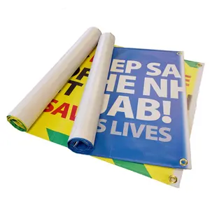 Fabricantes de bandeiras de sinalização de serviço de impressão digital de sublimação de logotipo de bandeira grande de malha de pvc de vinil flexível para esportes de negócios ao ar livre