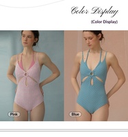 Maillot de bain une pièce jacquard pour femme, haut de gamme, décolleté en V profond, imprimé découpé