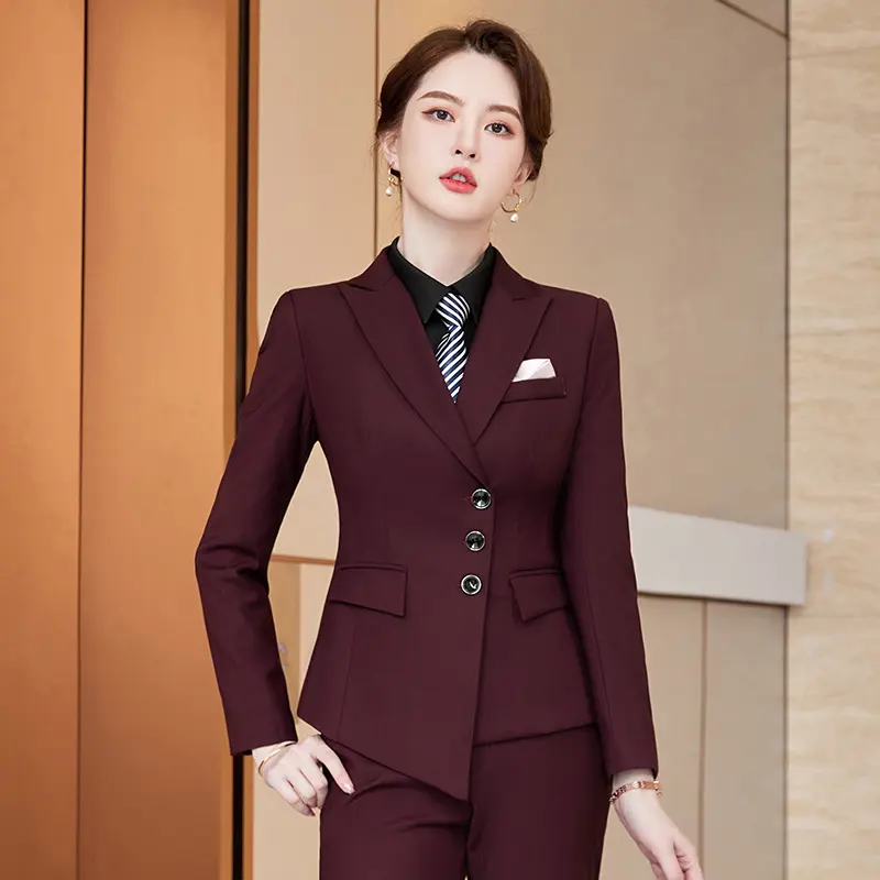 Business Black Blue Professional Plus Size Slim Fit Two-Piece Pants Office Ladies Women's Suits