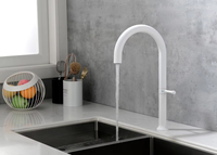 Robinet de cuisine extractible blanc finition zinc poli moderne à douchette haute monocommande à poser sur comptoir mitigeur eau chaude/froide avec valve en céramique