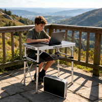 Table de camping pliable légère en aluminium avec couche en maille, hauteur réglable, portable pour pique-nique, barbecue, repas en plein air