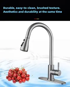 Hochbogen gebürsteter Nickel 3-Wege-Wirspülwasserhahn für Küche, Edelstahl-Ausziehbarer Sprüher Mischbatterie