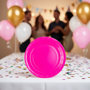 Assiettes de fête fuchsia Party Love, 17 cm, rondes, en plastique, pour les célébrations d'anniversaire - Product Image 2