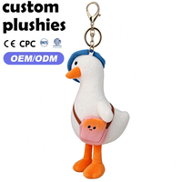 Porte-clés en peluche canard en gros d'usine, adorable breloque de sac en forme d'animal en peluche avec chapeau bleu et mini sac bandoulière, cadeau pour amis