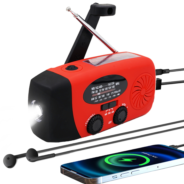 Emergency Hand Crank Radio with LED Flashlight, AM/FM NOAA Portable Weather Radio 2000mAh Power Bank Phone Charger for Camping