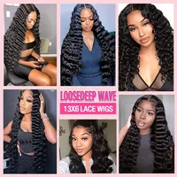 Vague profonde 13X6 brut indien dentelle frontale humain + perruques de cheveux-noir femmes brésilien lâche pleine dentelle frontale perruque pas de colle requise