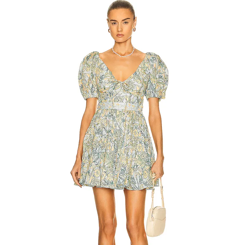 Summer Casual Dress Short Sleeve Professional Wear With Pleated Chiffon Print Dress