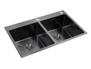 Évier double professionnel pour chef 780x480mm |   AW-7848A 201 SS Évier sous plan, finition PVD couleur bronze, poste de travail à double vasque - Product Image 3