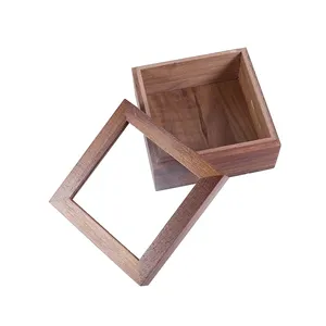 Vintage Decorative Square Keepsake Jewelry Gift Box Wooden Display Case with Glass Top