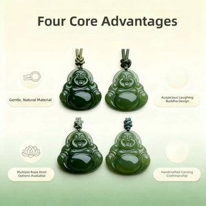 Collana con Pendente Buddha in Giada Naturale Hetian Qingshui, Catena Unisex per Maglione, per Vendita all'Ingrosso - Product Image 1