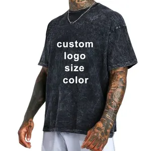 Hot Selling Mannen Custom T-Shirt Effen T-Shirt Zwart Streetwear Katoen Oversized Vintage Zuur Gewassen T-Shirt