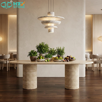 Table à manger en marbre HZX, design ovale moderne, piétement en pierre naturelle, poli, imperméable, pieds cannelés, super blanc, pour cuisine, villa, hôtel