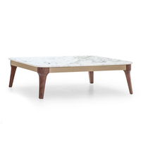 Mesa de Centro Moderna de Estilo Nórdico con Tapa de Piedra y Marco de Madera para Sala de Estar o Dormitorio, con Mesas Nido