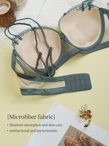 Ensemble de lingerie pour femmes 2026, nouveau, en maille transparente, avec jarretière brodée, fente amusante - Product Image 6