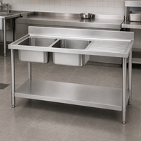 Évier commercial en acier inoxydable 304 à 2 compartiments avec égouttoir, évier double pour restaurant, table de 1750 mm