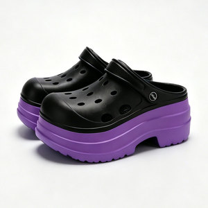 Sabots compensés color block pour femme, <span class=keywords><strong>noir</strong></span> et violet, talon de 9 cm, style <span class=keywords><strong>Crocs</strong></span> respirant en EVA, pour l'été et la plage - Product Image 4