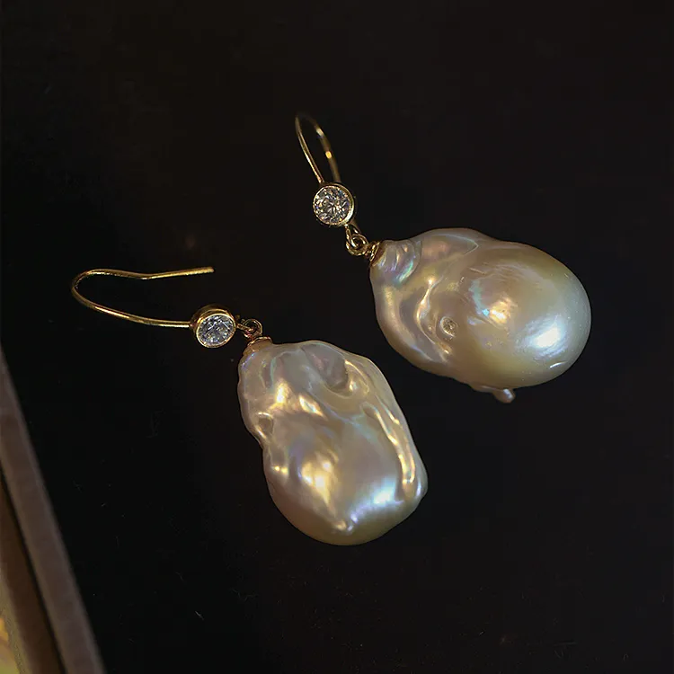 Minimalist Baroque Irregular Hooks Rhinestone Earrings Women Real Freshwater Pearl Earrings For Jewellery Making