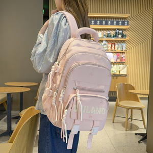 Sac à dos de gros pour filles du collège, motif nœud, grande capacité, avec poche frontale à rabat et poches latérales en filet - Product Image 5