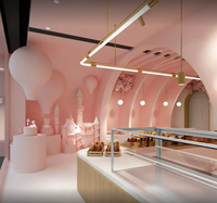 Nouvelle vitrine de café rose à la mode avec éclairage LED Design intérieur élégant pour les magasins de bonbons et les cafés