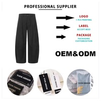 Celana panjang pria, celana panjang kancing longgar ritsleting Fly Streetwear warna Solid layanan olahraga OEM