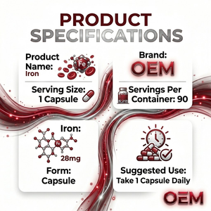 Cápsulas de Hierro OEM ODM 28mg GMP Halal 90 Unidades Suplemento de Bisglicinato Ferroso - Product Image 4
