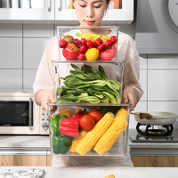 Ensemble de boîtes de rangement pliables en plastique transparent écologiques empilables pour réfrigérateur de cuisine rectangulaire, vente en gros d'usine, avec couvercle