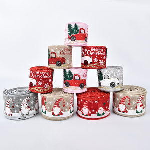 Nastro con filo di natale stampato personalizzato 63mm tela di natale 50mm nastri con bordo cablato per decorazione natalizia - Product Image 2