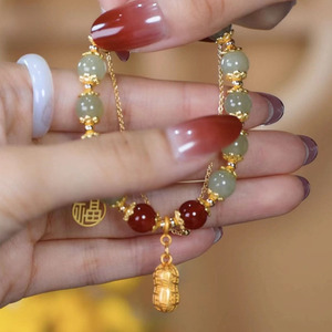 Hetian Jade Peanut Bracelet For Women Red Green Beads Gold Charm Gift Jewelry Fashion Charm Bracelets - Product Image 4