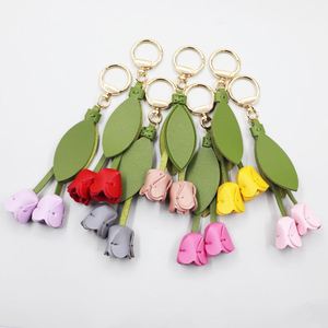 PU <b>Leather</b> Tulip Keychain & Bag Charm Southeast Asia Style Printed Logo Decoration Fine Pendant Charms - Product Image 1
