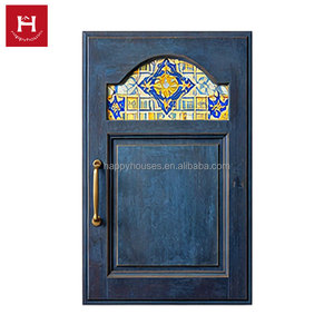 Happy Houses Boho Rustic Raised Panel Solid Wood Kitchen Cabinet Door <strong>Dark</strong> Teal Finish with Arched Spanish for Custom Kitchens - Product Image 1