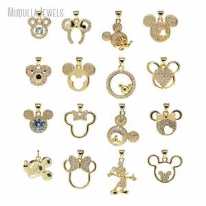 PM53478 Liontin Tikus Lucu Berbentuk Matahari dengan Zirkonia Kubik, Berlapis Emas, Tembaga, Aksesoris Kartun, Perhiasan CZ - Product Image 1