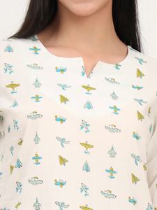 Conjunto de Pijama de Algodón con Estampado Floral y Manga 3/4 para Mujer, Ropa de Dormir con Estampado a Mano, Ropa de Noche para Mujer en Color Sólido, Precio al por Mayor Disponible - Product Image 4