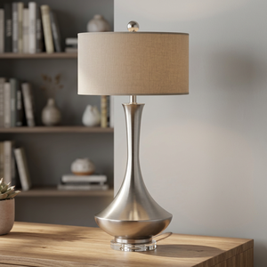 Decorative Modern Metal Table <b>Lamp</b> Fabric Shade LED <b>USB</b> Powered Dimmable Knob Switch Cylindrical Shade for Living Room - Product Image 2