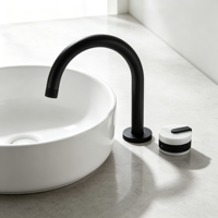 Keran Wastafel Kamar Mandi HONGDEC Modern Matte Black Single Handle, Pemasangan di Atas Meja, Gagang Tombol Marmer