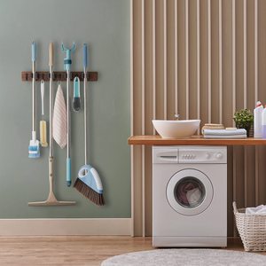 Supporto per scopa mocio supporto per scopa a mocio in <span class=keywords><strong>legno</strong></span> a parete porta attrezzi da giardino Organizer per <span class=keywords><strong>armadio</strong></span> Garage lavanderia - Product Image 2
