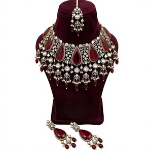 Vintage Red <b>Crystal</b> Necklace <b>Set</b> With Earrings For Women Wedding Engagement Party Wear Antique Gold Plated Jewelry <b>Sets</b> - Product Image 2