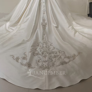 LY96 Royal Boat Neck Satin <b>Crystal</b> Beaded Empire Bridal Wedding Ball Gowns <b>Dresses</b> - Product Image 5