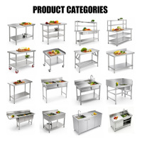 Fournisseur fiable, table de travail en acier inoxydable de qualité alimentaire 304, robuste, à double couche, avec pieds carrés, pour cuisine d'hôpital