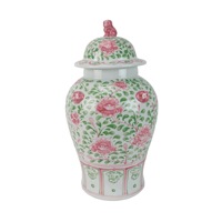Pot en porcelaine à couvercle à motif de poisson fleur rose vert RZKR69-C-E et blanc avec embout de chien Foo