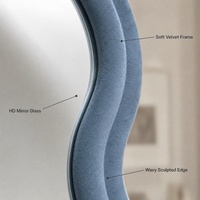 Miroir sur pied contemporain en tissu de velours ondulé, forme irrégulière moderne, miroir décoratif en verre pleine longueur
