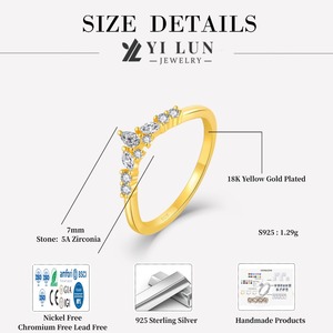 Elegante Tiara en Forma de V, Anillos de Plata 925 Chapados en Oro para Niñas <span class=keywords><strong>con</strong></span> Piedras de Circonita Cúbica en Forma de Pera y Marquesa - Product Image 6