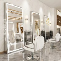 Miroir de salon de barbier à cadre en aluminium double face moderne Miroir de sol droit Grand miroir Led Miroir de salon de coiffure européen
