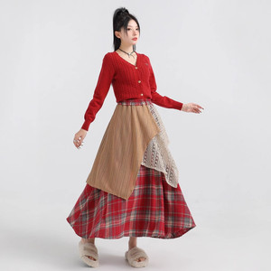 Falda de Pana a Cuadros Estilo Mori Vintage para Mujer, Cintura Natural, Estampado Digital, para Yoga y Golf - Product Image 1