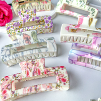 Pince à cheveux carrée élégante à imprimé floral, pince à cheveux en plastique au design raffiné pour filles, idéale pour le quotidien et les fêtes