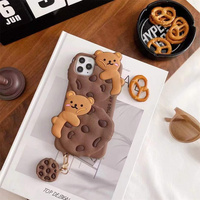 Casing Handphone Silikon Kartun Beruang Kue 3D Kawaii dengan Tali Selempang untuk iPhone 16 15 Pro Max, Casing Handphone Lucu