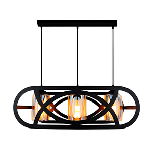 Suspension linéaire industrielle noire à 3 lumières en cage métallique elliptique pour îlot de cuisine - Product Image 1