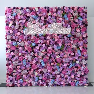 핫 세일 장식 꽃 벽 패널 백 드롭 롤업 커튼 배경 인공 꽃 벽