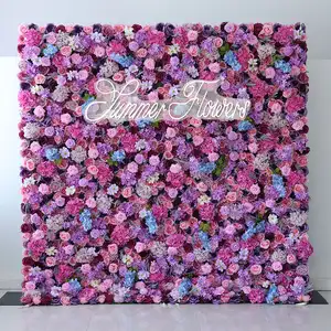 Vendita calda decorazione fiore pannello murale retro Roll up tenda sfondo fiore artificiale muro