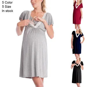 패션 레이스 V 넥 여성 출산 의류 착용 원피스 임신 출산 간호 잠옷 원피스