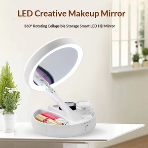 Miroir de Maquillage Pliant LED Lumineux Argenté Grande Taille Double Face Grossissement 10x pour Bureau - Product Image 2